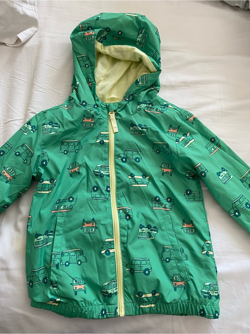 Cat & Jack Teal Green Hooded Rain Jacket with Vehicle Print